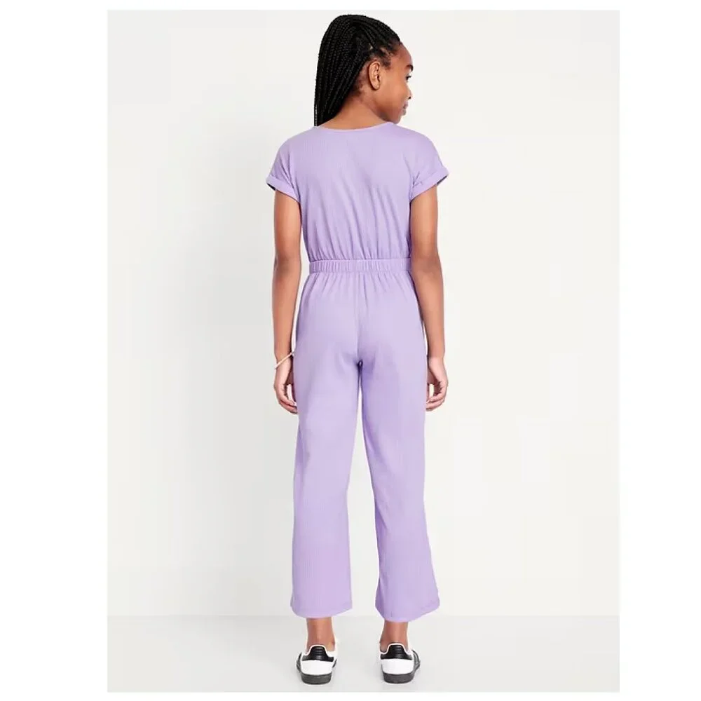 Girls Short Sleeve Tie-Knot Jumpsuit Romper in Purple Lavender Old Navy